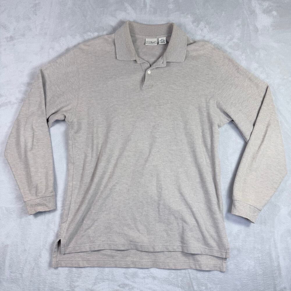 L.L.Bean Men's Double L Long-Sleeve Pique Polo Shirt Heather Gray Size Med-Tall